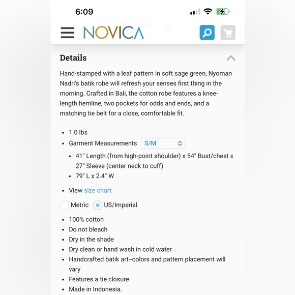 Novica Batik Bathrobe S/M - Picture 15 of 17